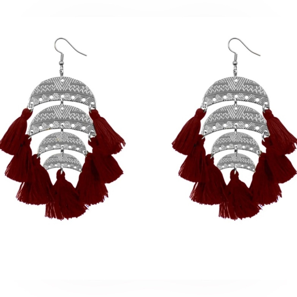 NIP Kensley Armelle Ximena Maroon Tassel Earrings. retail $50.00